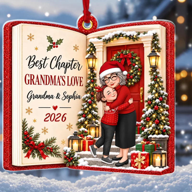 Personalized Acrylic Ornament, Grandma's Love and Warm Hug in Snowy Christmas Scene, Creative Gift f