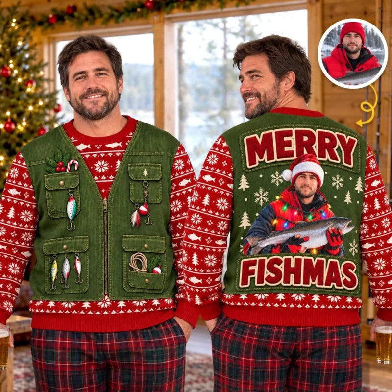 Custom Photo Merry Huntmas Deer Scene for Him - Personalized Ugly Sweatshirt copy