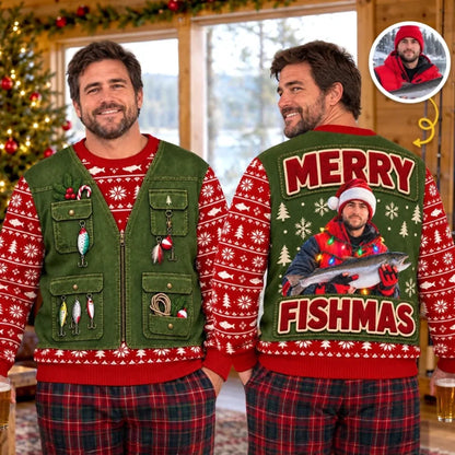 Custom Photo Merry Huntmas Deer Scene for Him - Personalized Ugly Sweatshirt copy