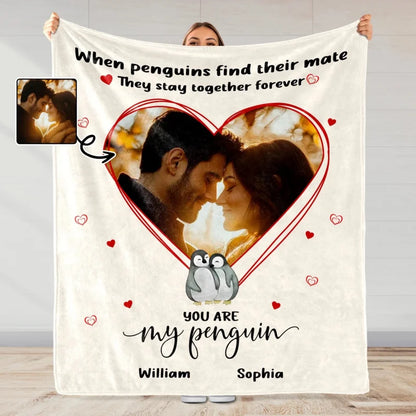 You Are My Penguin Personalized Couple Blanket with Custom Photo - Romantic Gift for Wife Husband