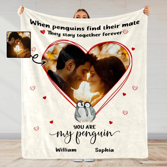 You Are My Penguin Personalized Couple Blanket with Custom Photo - Romantic Gift for Wife Husband