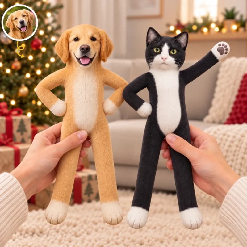 Custom Photo Funny Pet Christmas Gifts For Pet Lovers - Personalized Poseable Plush Doll