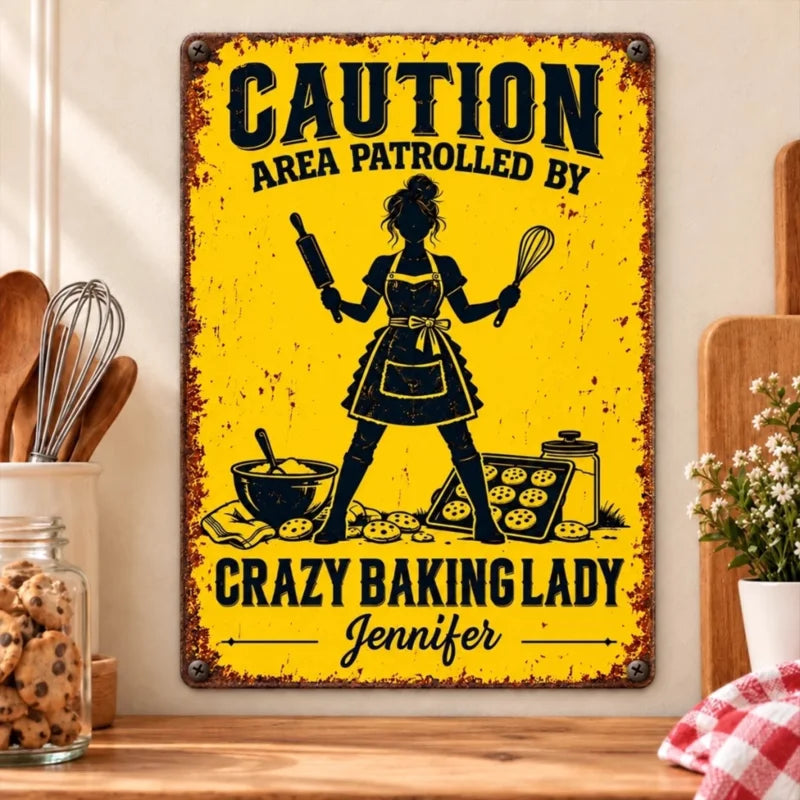 Custom Name Crazy Baking Gifts For Women - Personalized Metal Sign