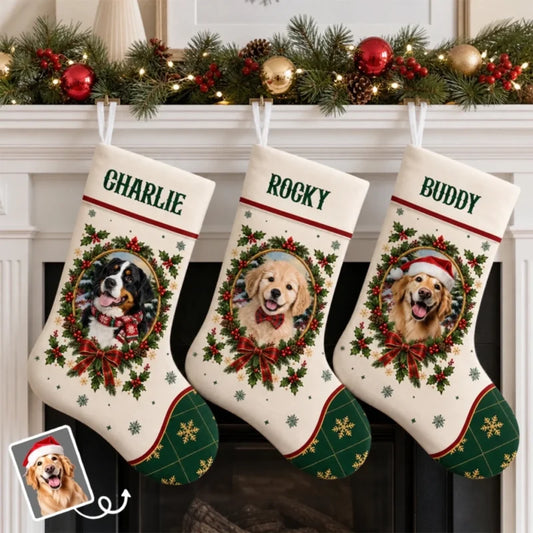 Custom Pet Photo And Name Christmas Gifts For Pet Lovers, Pet Owners - Personalized Stocking