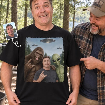 Custom Photo Funny Bigfoot Alien UFO Gifts for Men and Women - Personalized Comfort T-Shirt