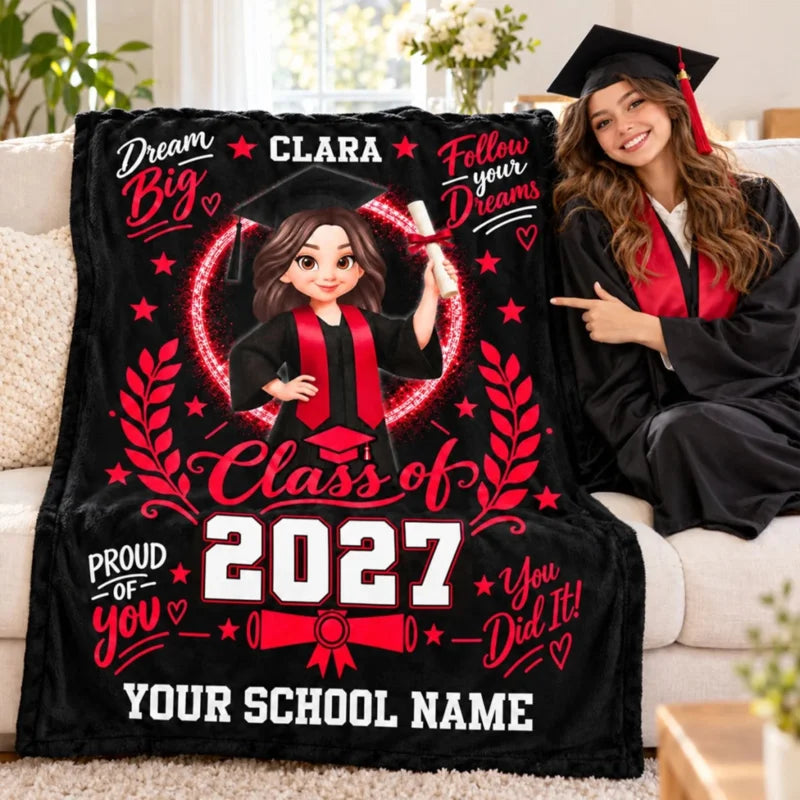 Dream Big Class of 2026 2027 - Personalized Fleece Blanket - Christmas Gift For Girls Boys, Grandkid
