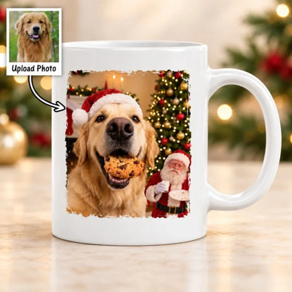 Dog Cat Steal Cookie From Santa Upload Pet Photo - Personalized Mug- Funny Christmas Gift For Dog Lo