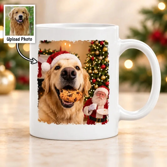 Dog Cat Steal Cookie From Santa Upload Pet Photo - Personalized Mug- Funny Christmas Gift For Dog Lo
