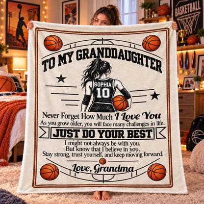 Custom Name Basketball Gifts For Granddaughter - Personalized Blanket