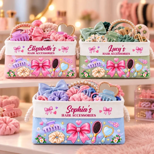 Custom Name Hair Accessories Gifts For Women, Girls, Kids - Personalized Storage Basket
