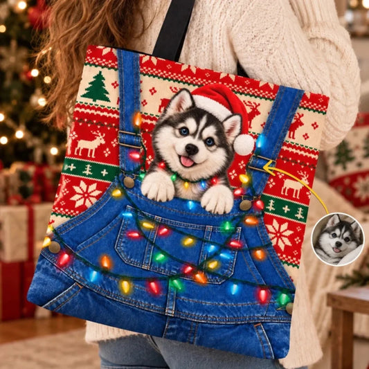 Personalized All-Over Print Pet Photo Christmas Tote Bag