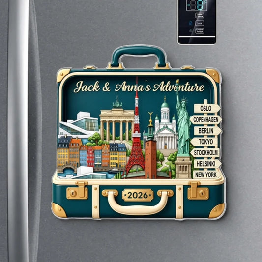Personalized Travel Adventure Suitcase 2D Flat Fridge Magnet