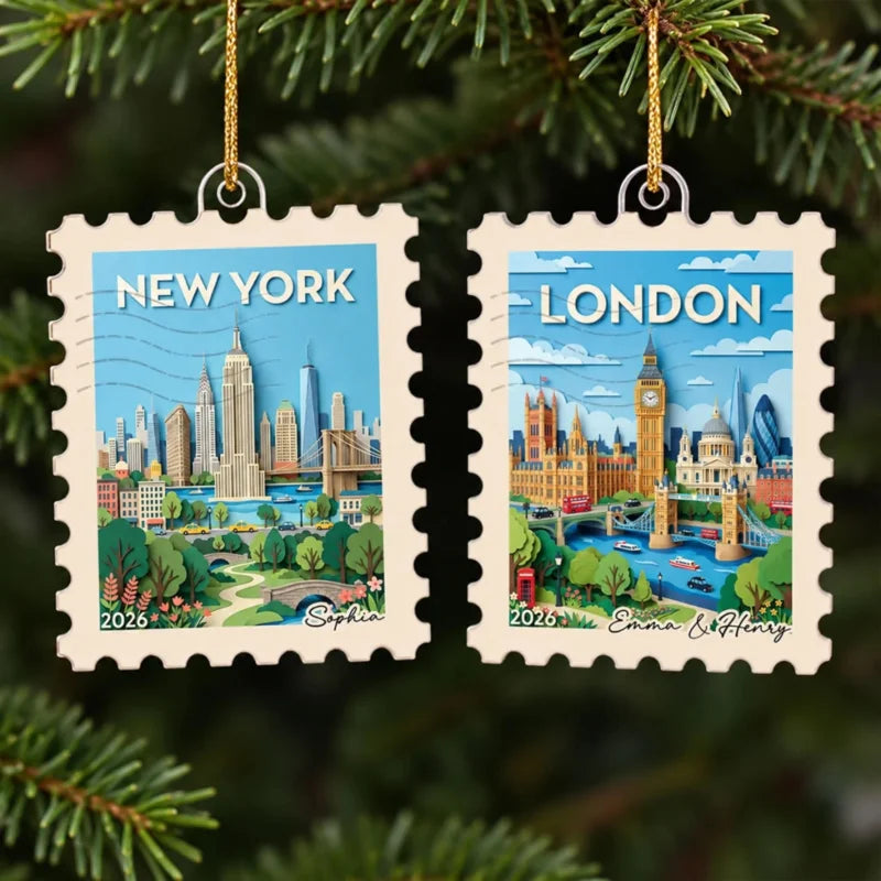 Personalized City Landscape Stamp Acrylic Keepsake Ornament