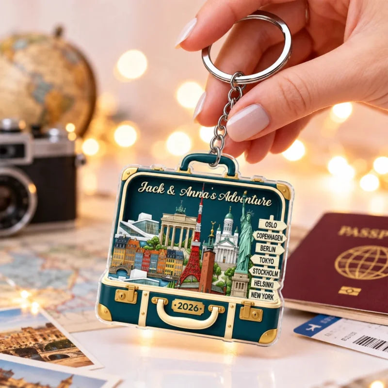 Personalized Travel Adventure Suitcase 2D Flat Acrylic Keychain