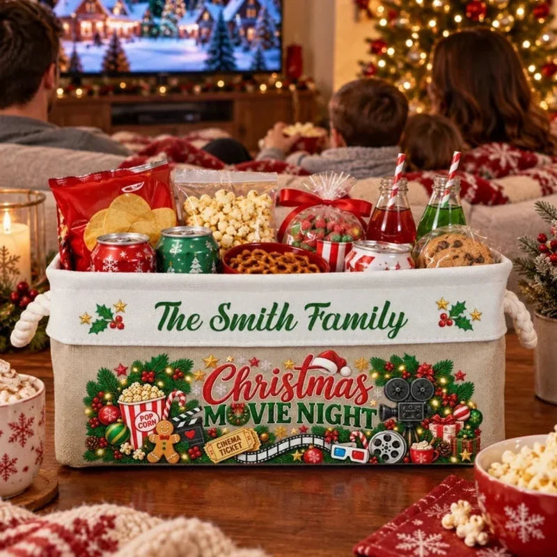 Personalized Family Christmas Movie Watching Rope Snack Basket