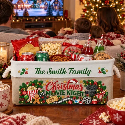 Personalized Family Christmas Movie Watching Rope Snack Basket