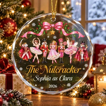 Personalized Pink Nutcracker Ballet Dancers Crystal Ornament
