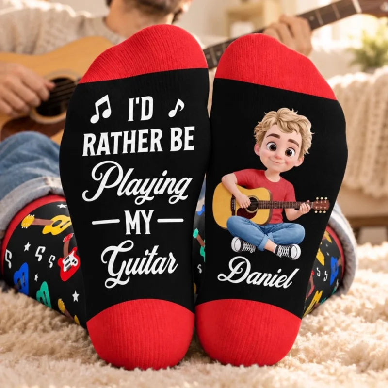 Custom Name Guitar Gifts for Guitar Players - Personalized Crew Socks