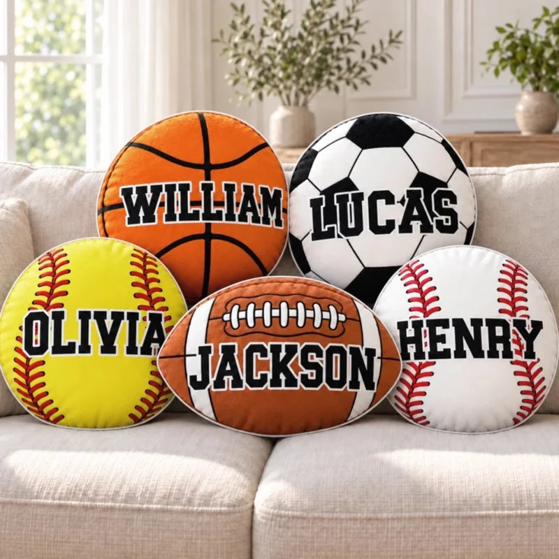 Personalized Custom Name Sports Ball Shaped Throw Pillow