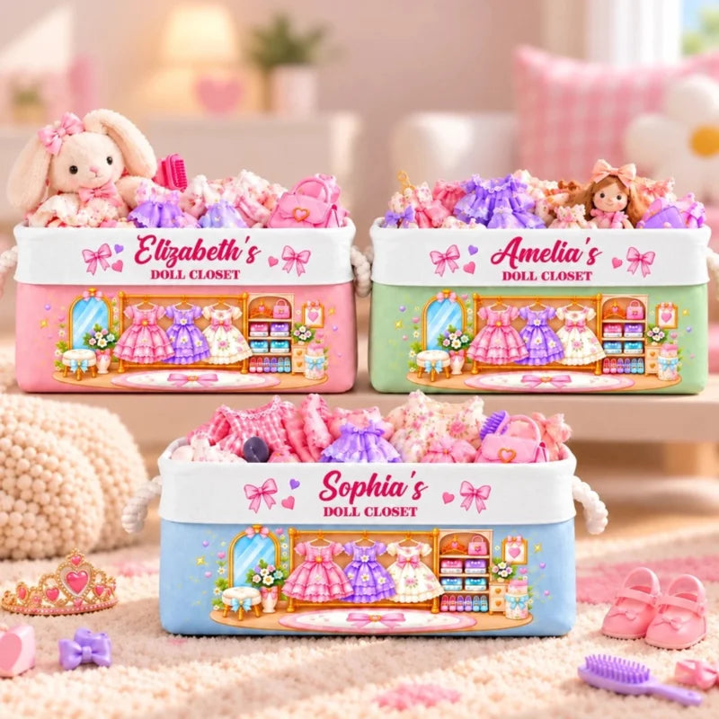 Personalized Doll Closet Custom Name Storage Rope Basket