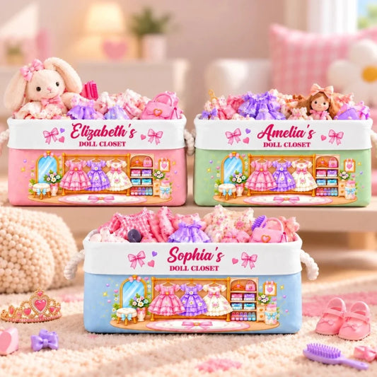 Personalized Doll Closet Custom Name Storage Rope Basket