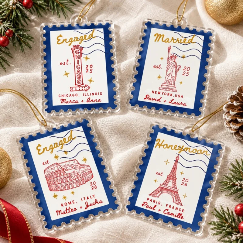 Personalized Couple Milestone City Stamp Acrylic Ornament