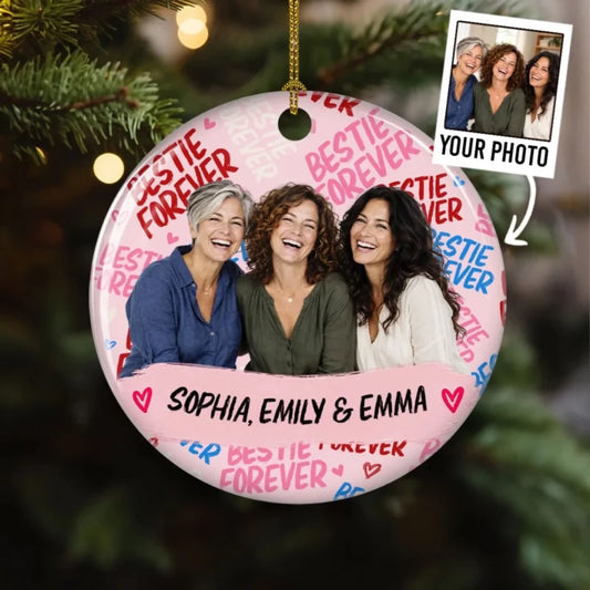 Personalized Bestie Circle Photo Friendship Ceramic Ornament