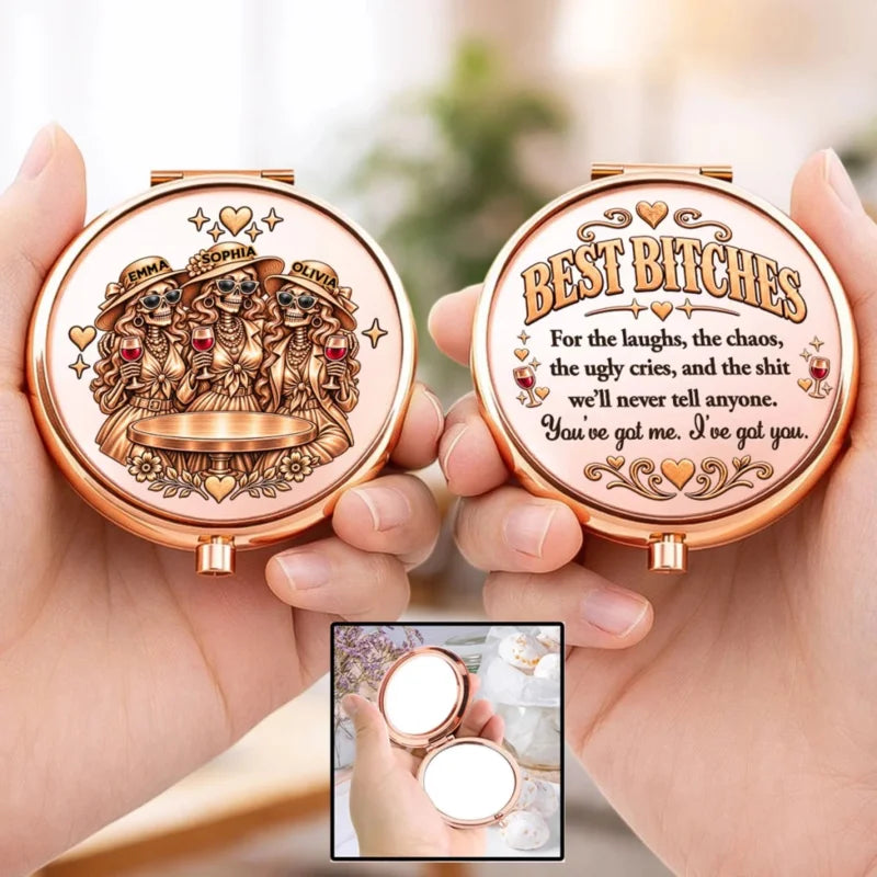Personalized Besties Through The Chaos Pocket Compact Mirror