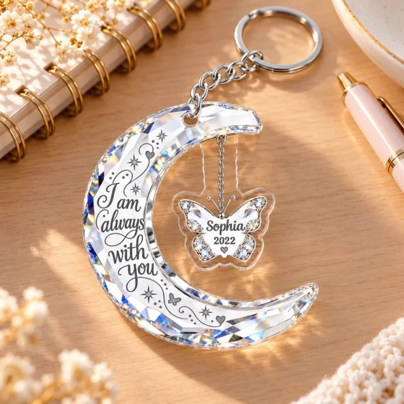 Personalized Crystal Moon Butterfly Sympathy Acrylic Keychain