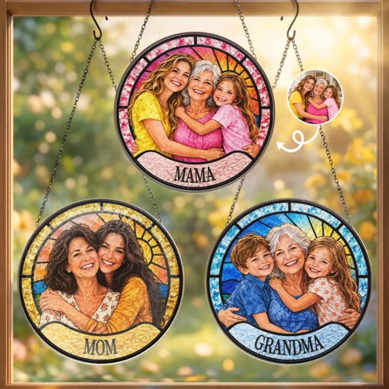 Personalized Generational Family Photo Stained Glass Suncatcher