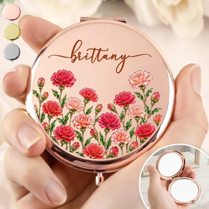 Personalized Birth Month Flower Botanical Name Compact Mirror