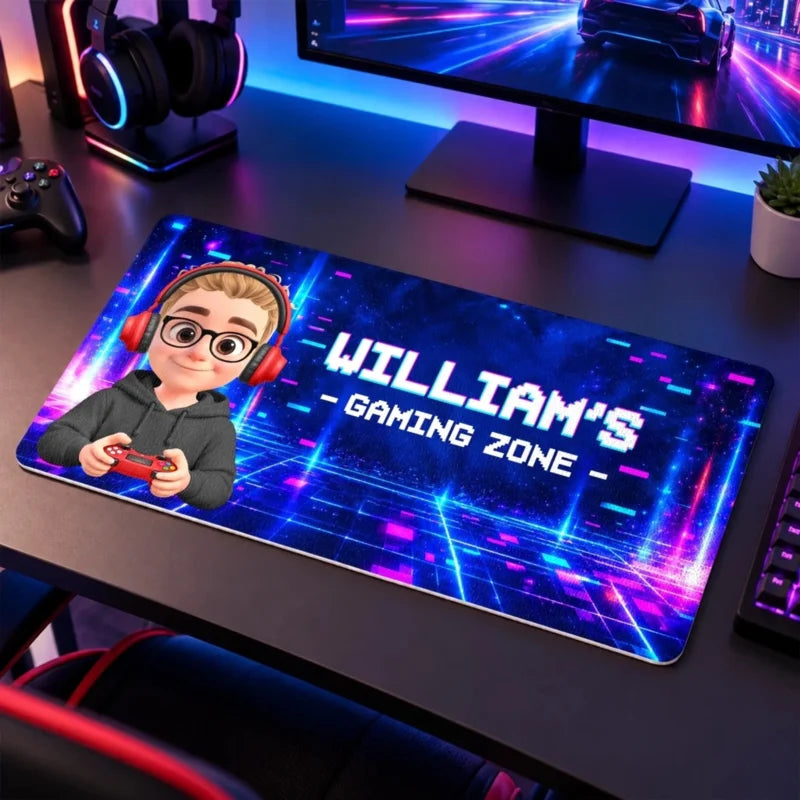 Custom Name Gamer Character Gifts for Kids - Personalized Desk Mat