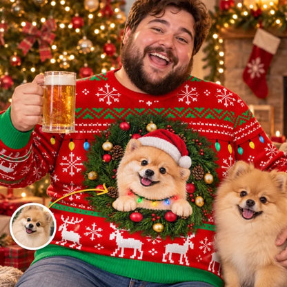 Personalized Pet Photo Christmas Wreath Festive Ugly Sweatshirt