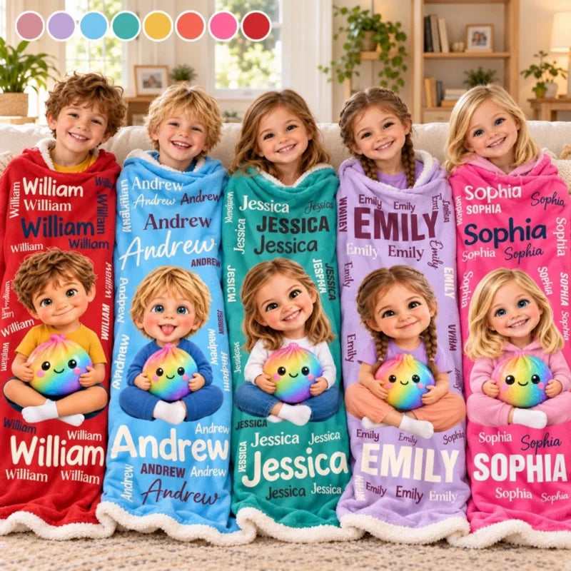 Personalized Rainbow Squishy Photo Fleece Blanket for Kids