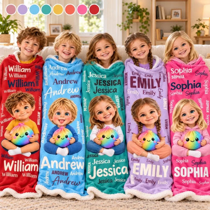 Personalized Rainbow Squishy Photo Fleece Blanket for Kids