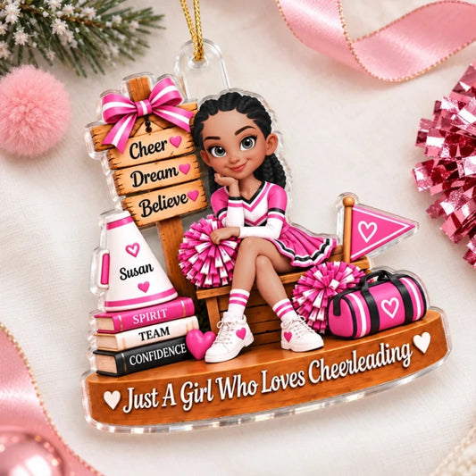 Personalized Cheerleading Girl Custom Name Acrylic Ornament