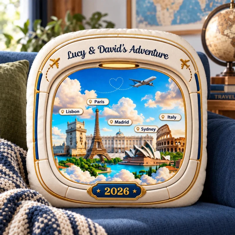 Personalized Airplane Window City Landmark 2D Flat Pillow