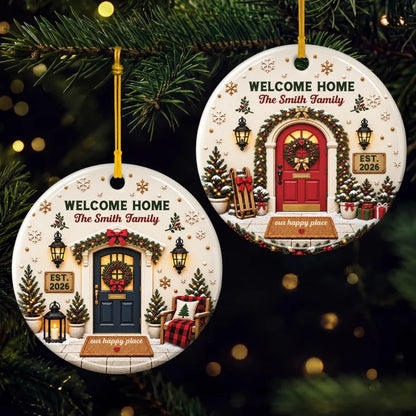 Personalized Welcome Home Snowy House Ceramic Keepsake Ornament