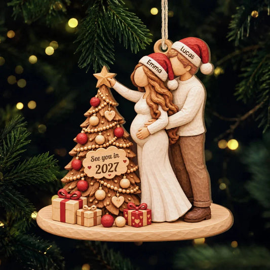 Personalized See You In 2027 Baby Bump Wooden Holiday Ornament