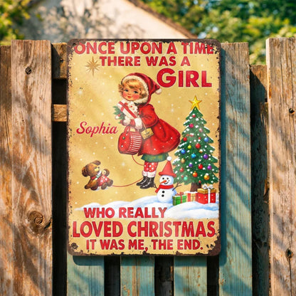 Personalized Once Upon A Time Snowman Christmas Metal Sign