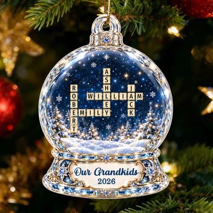 Personalized Grandkids Crossword Snowglobe Acrylic Tree Ornament