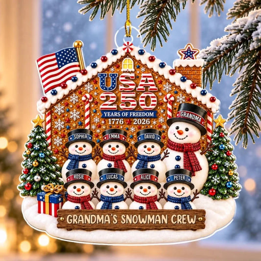 Personalized Gingerbread Snowman Family Acrylic Christmas Ornament