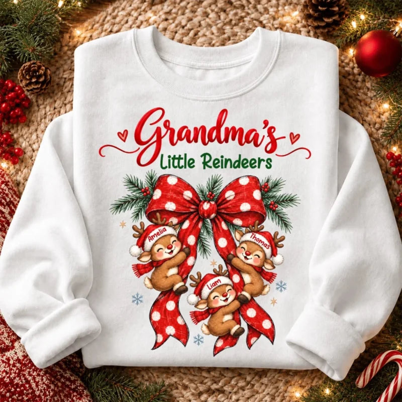 Personalized Grandma Reindeer Christmas Bow Coziness Sweatshirt
