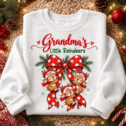 Personalized Grandma Reindeer Christmas Bow Coziness Sweatshirt