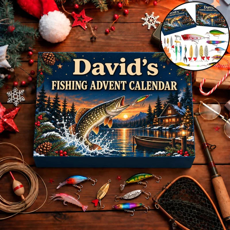 Personalized Leaping Fish Winter Lake Angler Advent Calendar