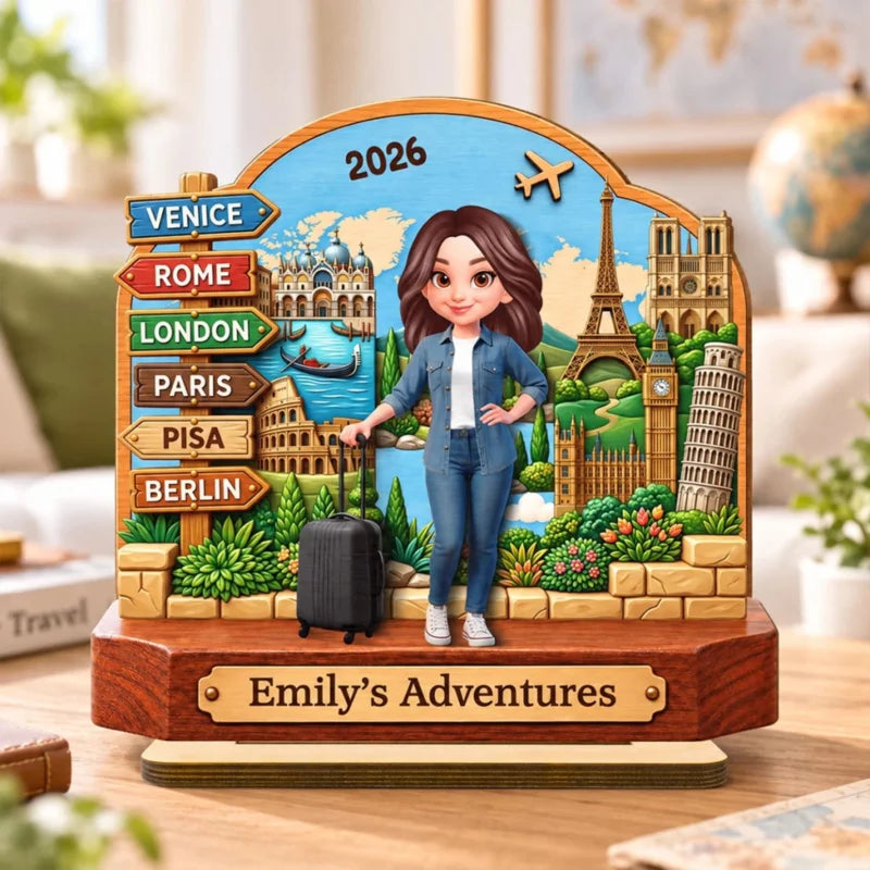 Travel Destination Landmarks 2D Flat Printed - Personalized 2-Layered Wooden Plaque - Traveling Keep