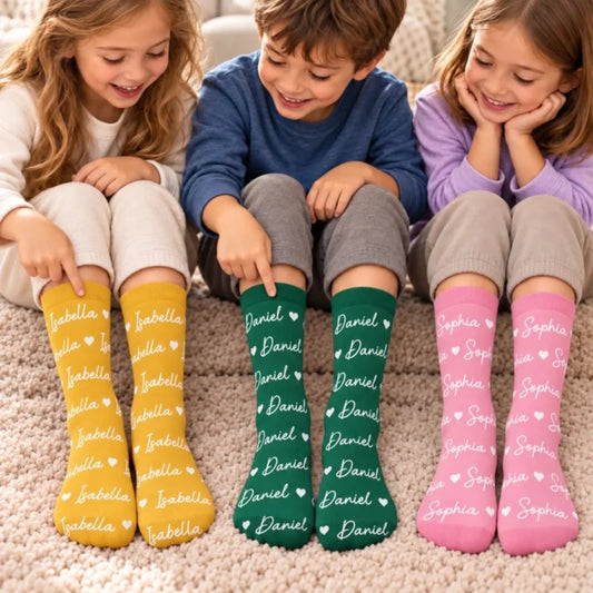 Custom Name Heart Pattern Gifts For Family, Kids - Personalized Middle Tube Socks