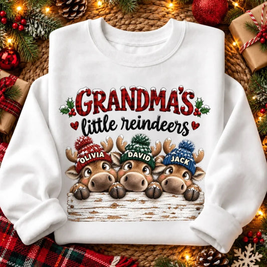 Grandma's Cute Peeking Reindeers - Personalized Shirt - Trendy Christmas Tee for Grandma, Thoughtful