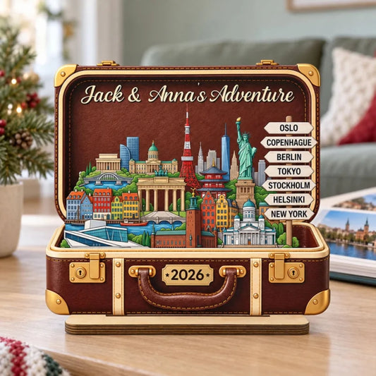 Custom Travel Adventure Suitcase 2D Flat Printed - Personalized 2-Layered Wooden Plaque - Traveling 