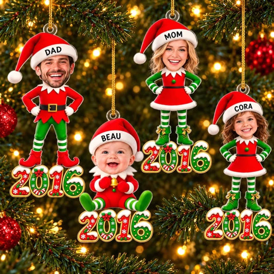 Custom Photo Christmas Elf Family Gifts - Personalized Acrylic Ornament